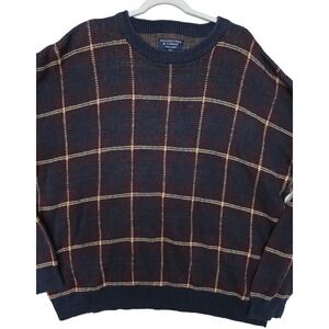 Roundtree & Yorke Sweater Mens 2XLT Tall Blue Plaid Crewneck Knit Pullover